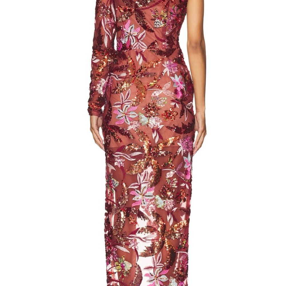 Bronx and Banco One Shoulder Floral Sequin Dress - Pink and Red